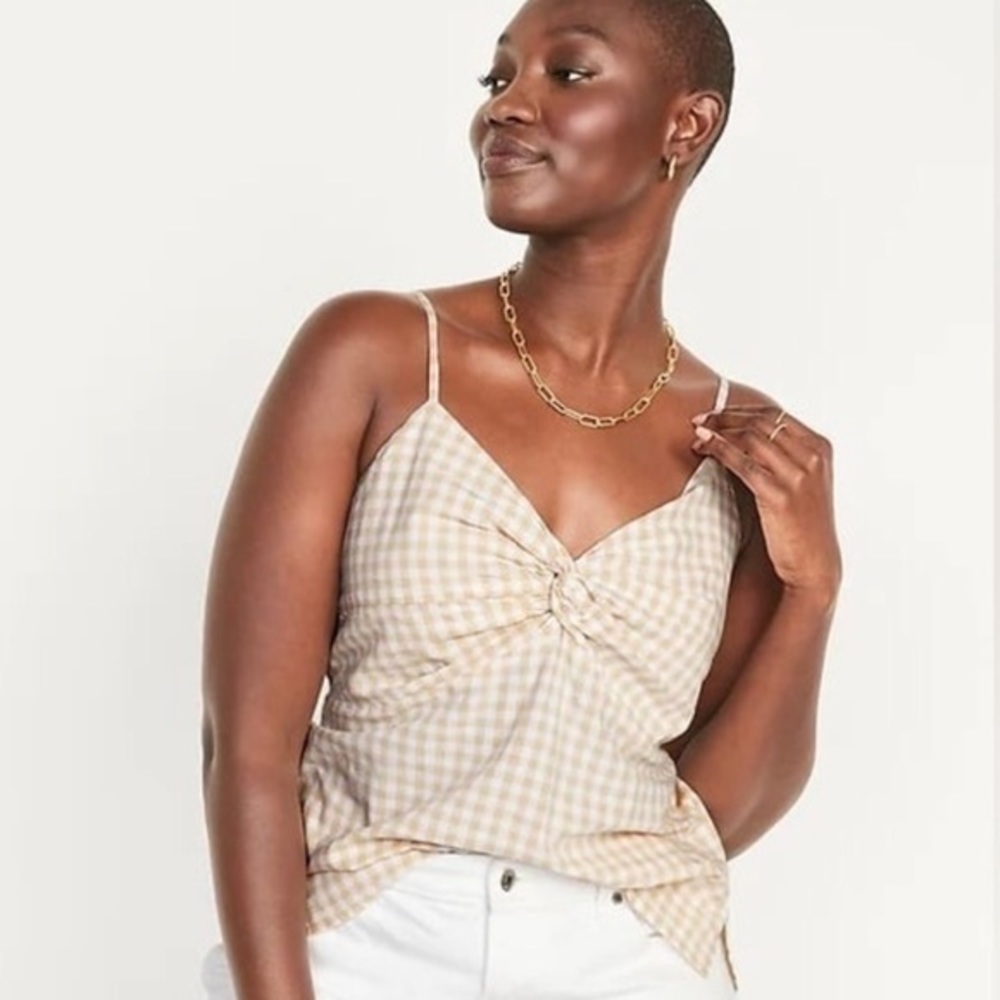 Old Navy Yellow Gingham Knotted Strappy Tank Top